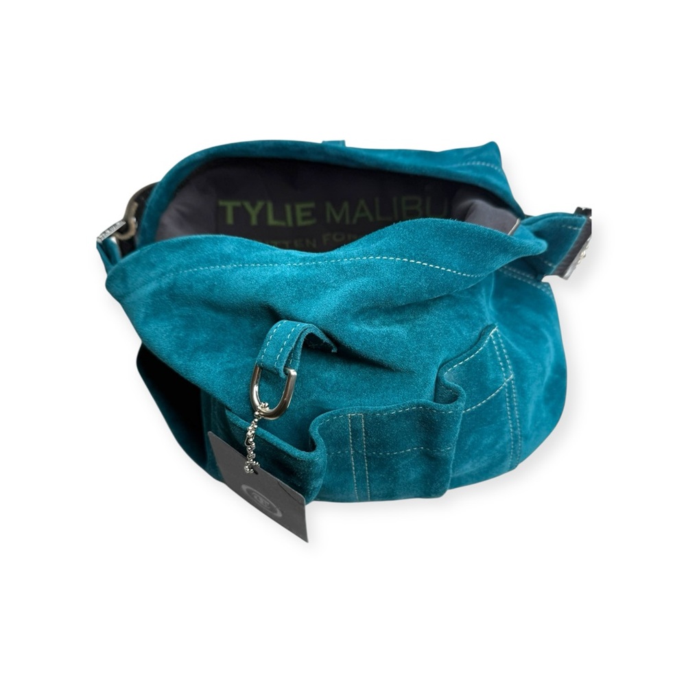 new Tylie Malibu ᪣ Utility Suede Hobo Bag ᪣ Crystal Embellish Strap ᪣ Teal Blue - Picture 11 of 16